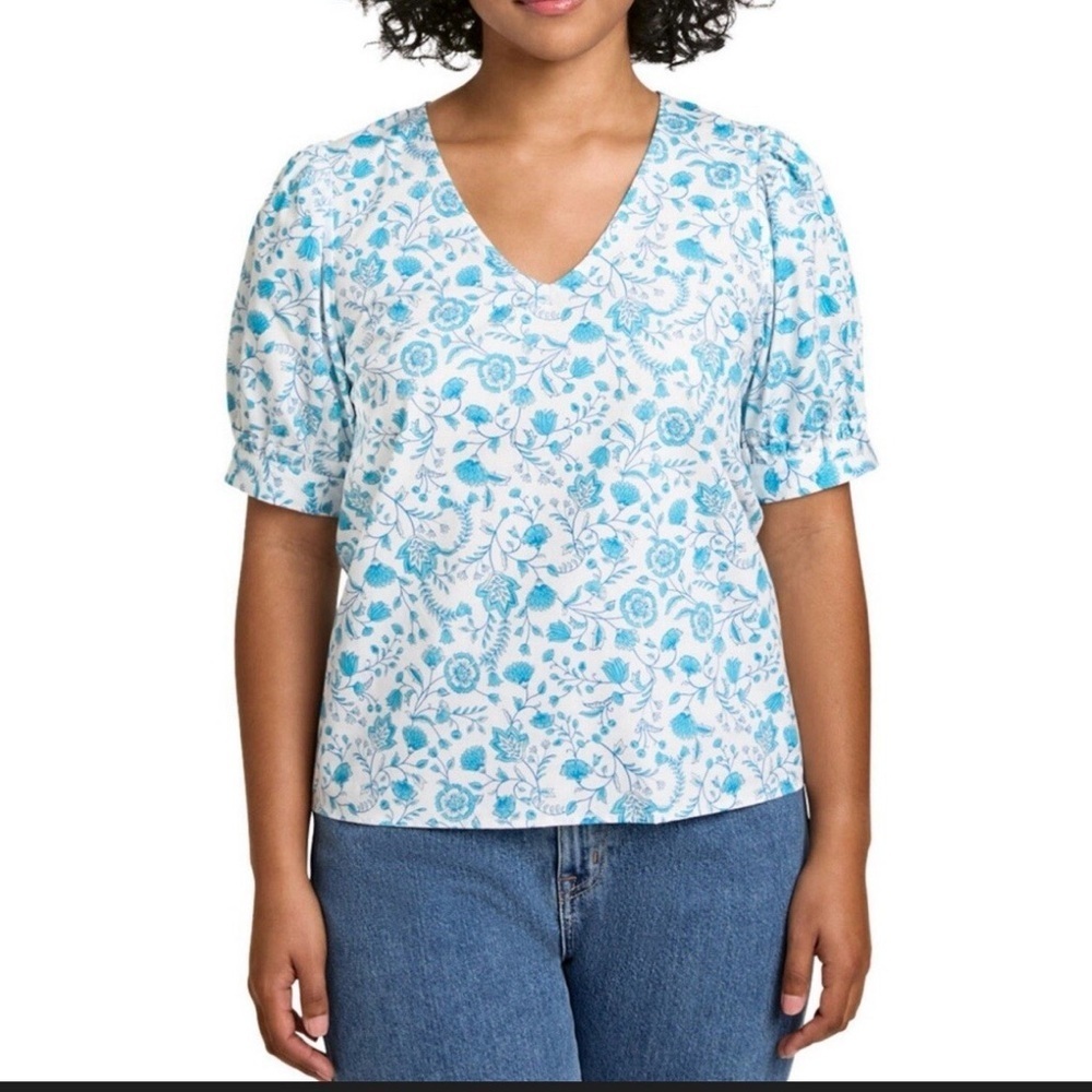 Draper James Blue and White Floral Blouse